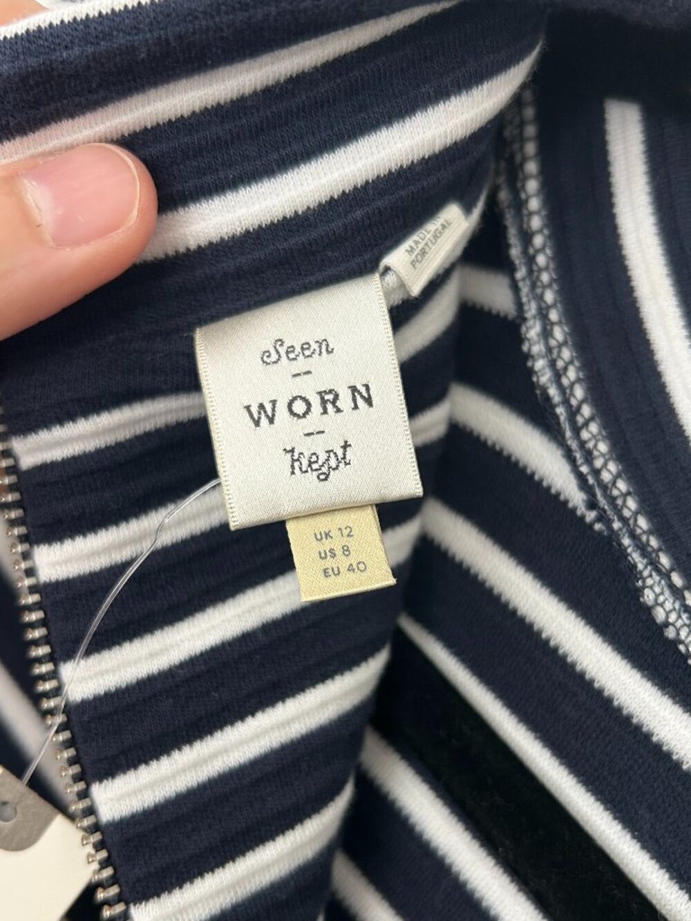 Anthropologie Seen Worn Kept Dress Womens 8 Navy White Striped Hooded Zip Knit - Picture 7 of 10